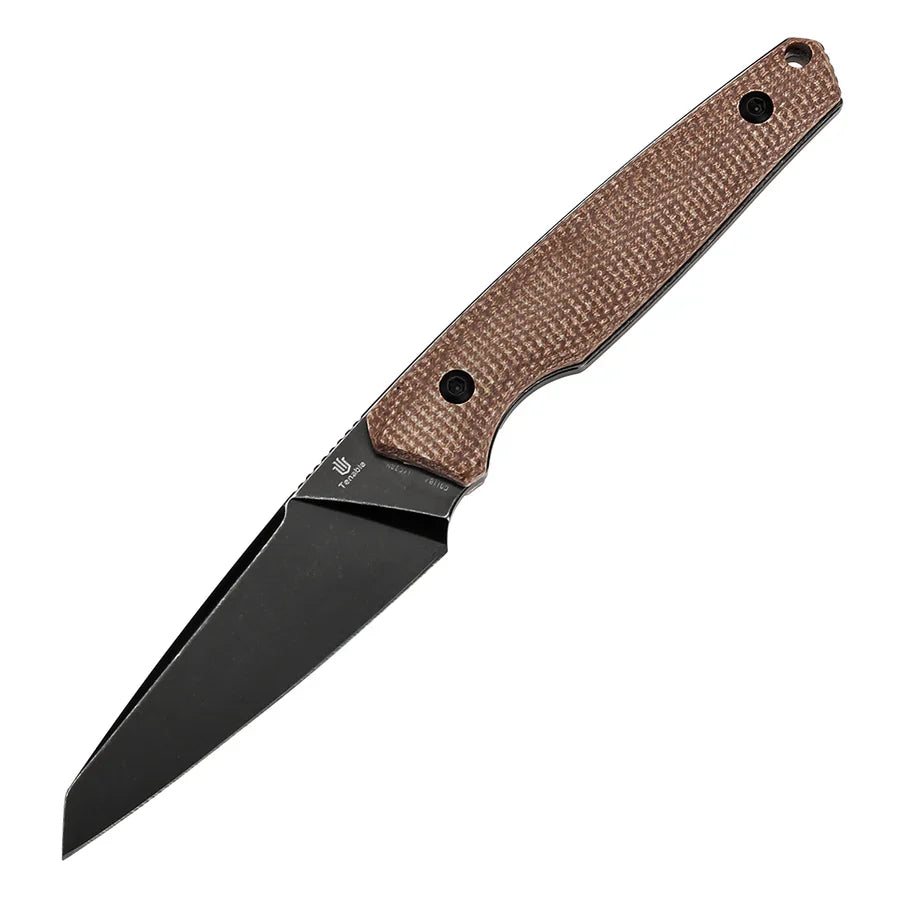 Tenable Outdoor Parr Fixed Blade Knife – 3.12" Reverse Tanto 14C28N Blade, Brown Micarta Handle, Kydex Sheath – G011B4