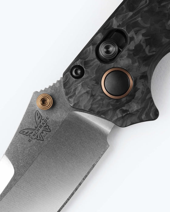 Benchmade Mini Bedlam 865-02 AXIS Lock Folding Knife 3.45" Stonewash CPM-S90V Marbled Carbon Fiber Handles