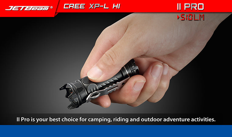 Jetbeam II Pro Anodized Titanium 510 Lumen 1 x CR123 CREE XP-L HI LED Flashlight - Black