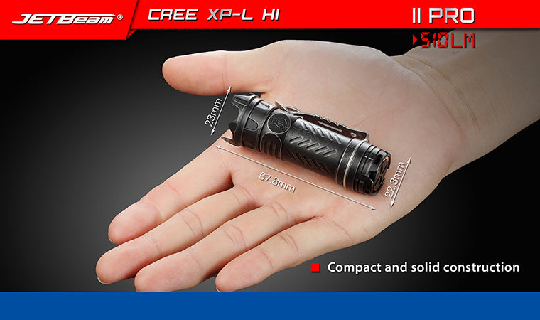 Jetbeam II Pro Anodized Titanium 510 Lumen 1 x CR123 CREE XP-L HI LED Flashlight - Black