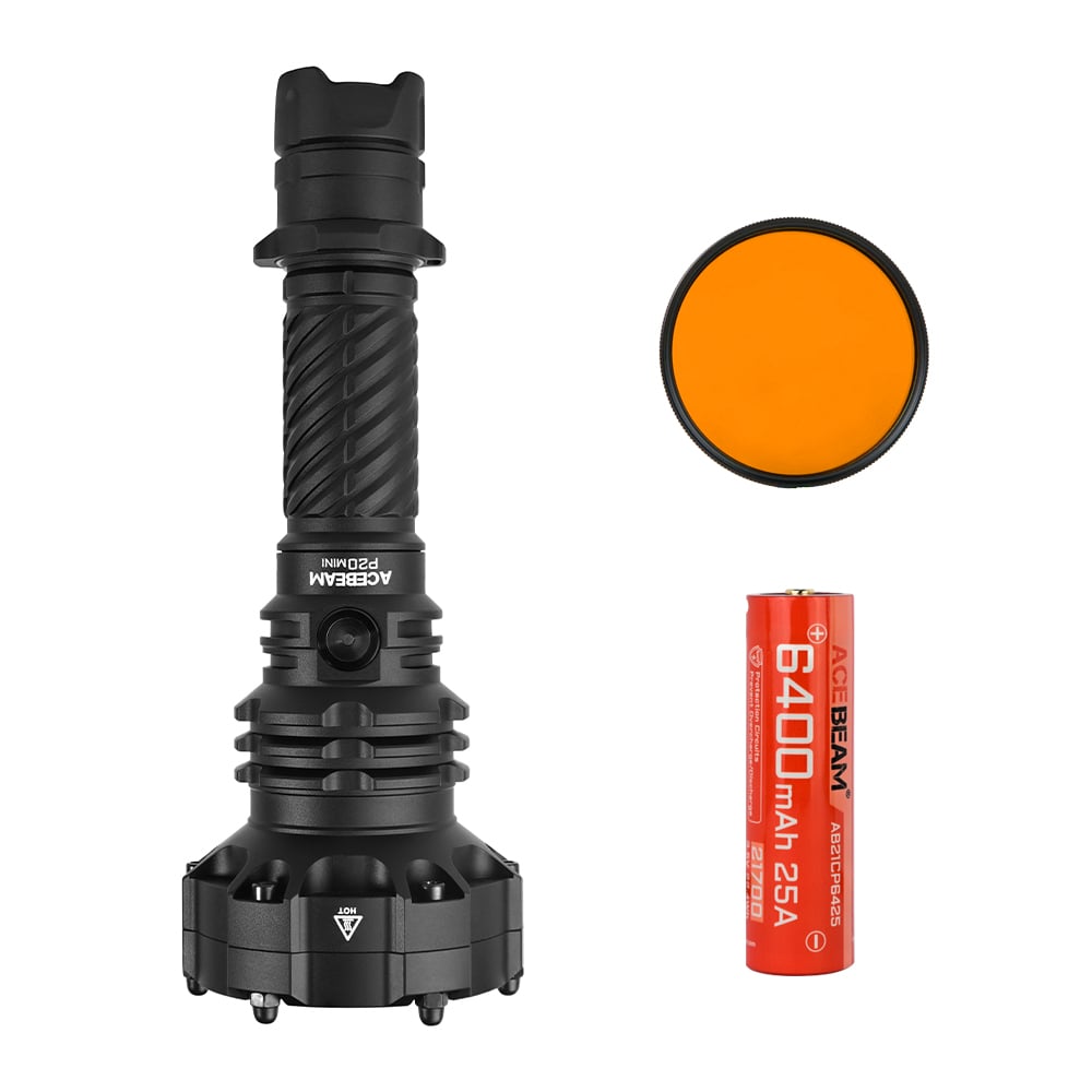 Acebeam P20-mini size comparison with 21700 battery