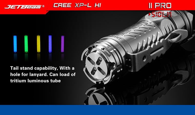 Jetbeam II Pro Anodized Titanium 510 Lumen 1 x CR123 CREE XP-L HI LED Flashlight - Black