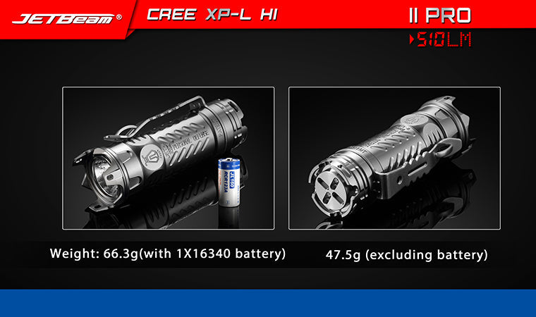 Jetbeam II Pro Anodized Titanium 510 Lumen 1 x CR123 CREE XP-L HI LED Flashlight - Black