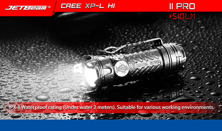 Jetbeam II Pro Anodized Titanium 510 Lumen 1 x CR123 CREE XP-L HI LED Flashlight - Black