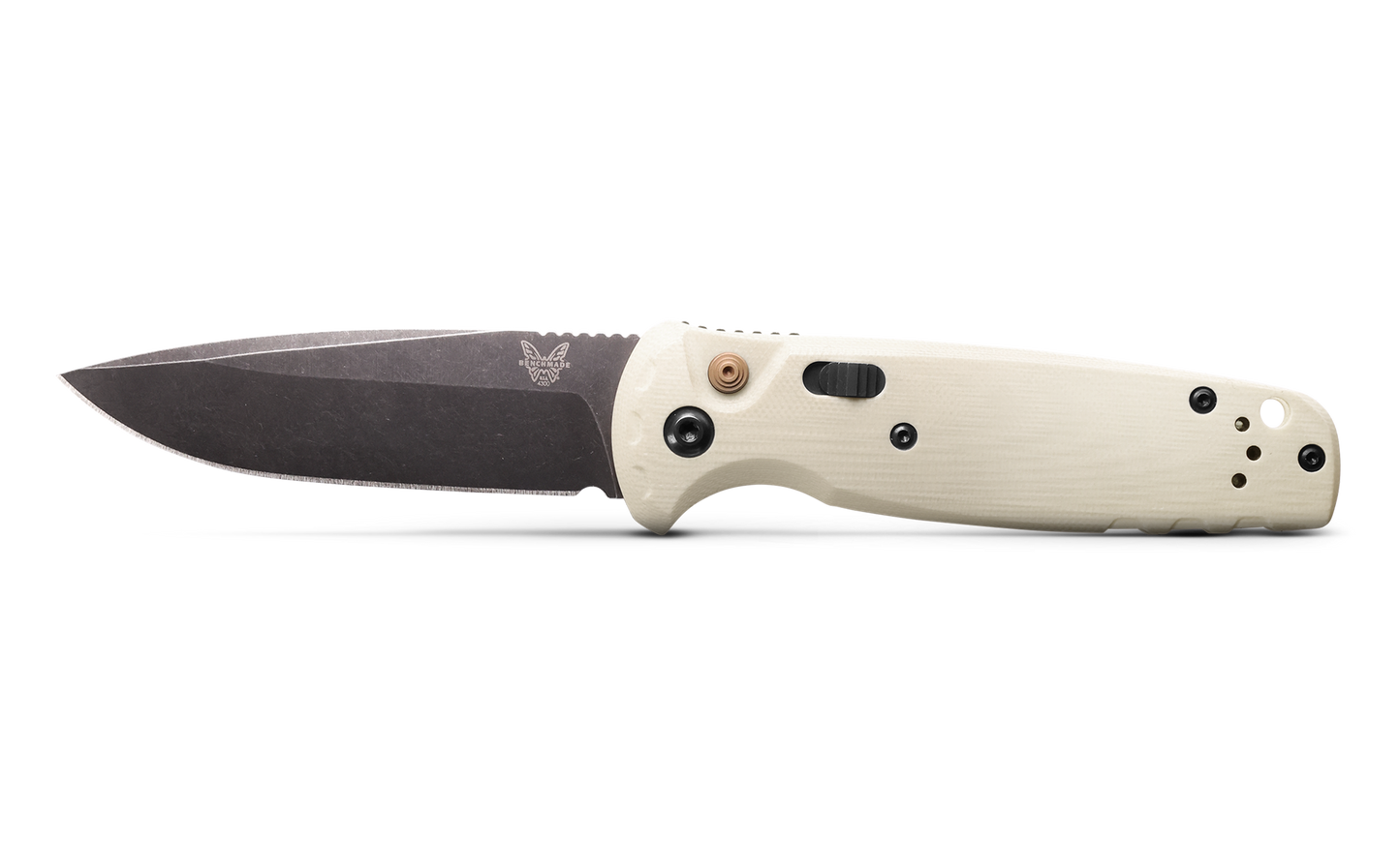 Benchmade 4300BK-03 CLA AUTO Folding Knife 3.4" CPM-MagnaCut Black DLC Battlewash Plain Blade, Ivory G10 Handles