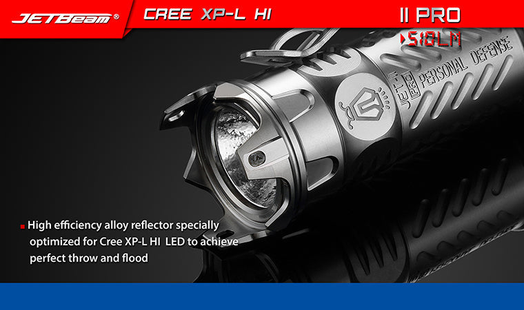 Jetbeam II Pro Anodized Titanium 510 Lumen 1 x CR123 CREE XP-L HI LED Flashlight - Black