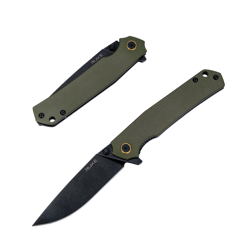 Ruike P801-G Framelock Folding Knife 3.46" Blackwash 14C28N OD Green G-10/Stainless Steel Handles