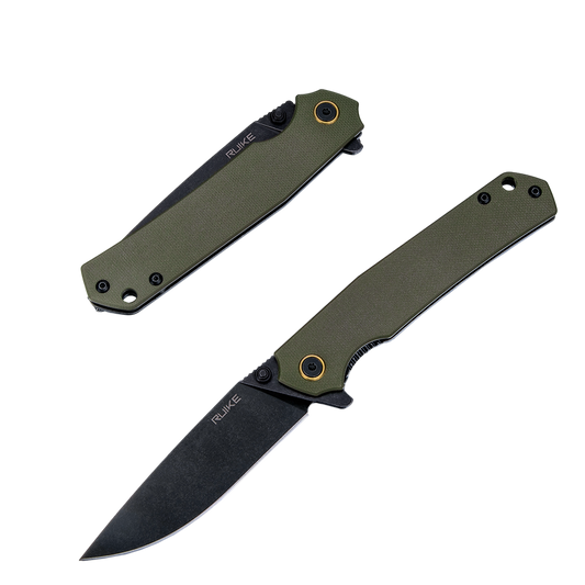 Ruike P801-G Framelock Folding Knife 3.46" Blackwash 14C28N OD Green G-10/Stainless Steel Handles
