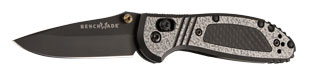Benchmade Gold Class Mini Griptilian 556-142 detail - DLC titanium handle with carbon fiber inlays and gold anodized hardware