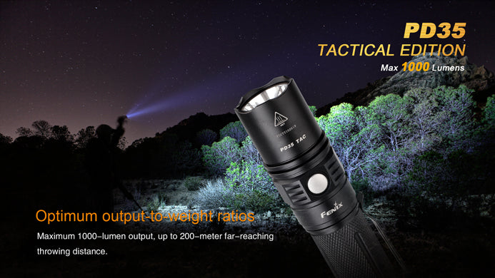 Fenix PD35 TAC Tactical Edition 1x 18650 / 2x CR123A 1000 Lumens CREE XP-L LED Flashlight