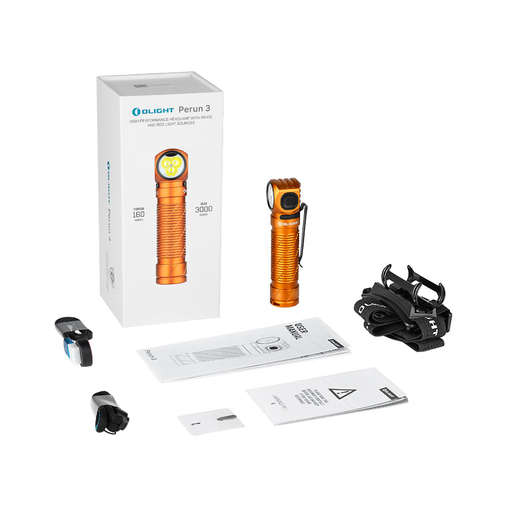 Olight Perun 3 – 3,000 Lumens, Right-Angle Rechargeable Headlamp, 21700 Magnetic Charging, White + Red Light