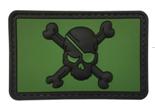 Skull & Crossbones Morale Patch Pirate-OG front view – 2.99″ x 1.97″ forest green Jolly Roger 3D PVC patch