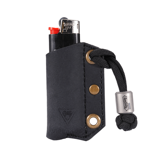 Viperade PJ28 Crazy Horse Leather Lighter Case (Black) front view