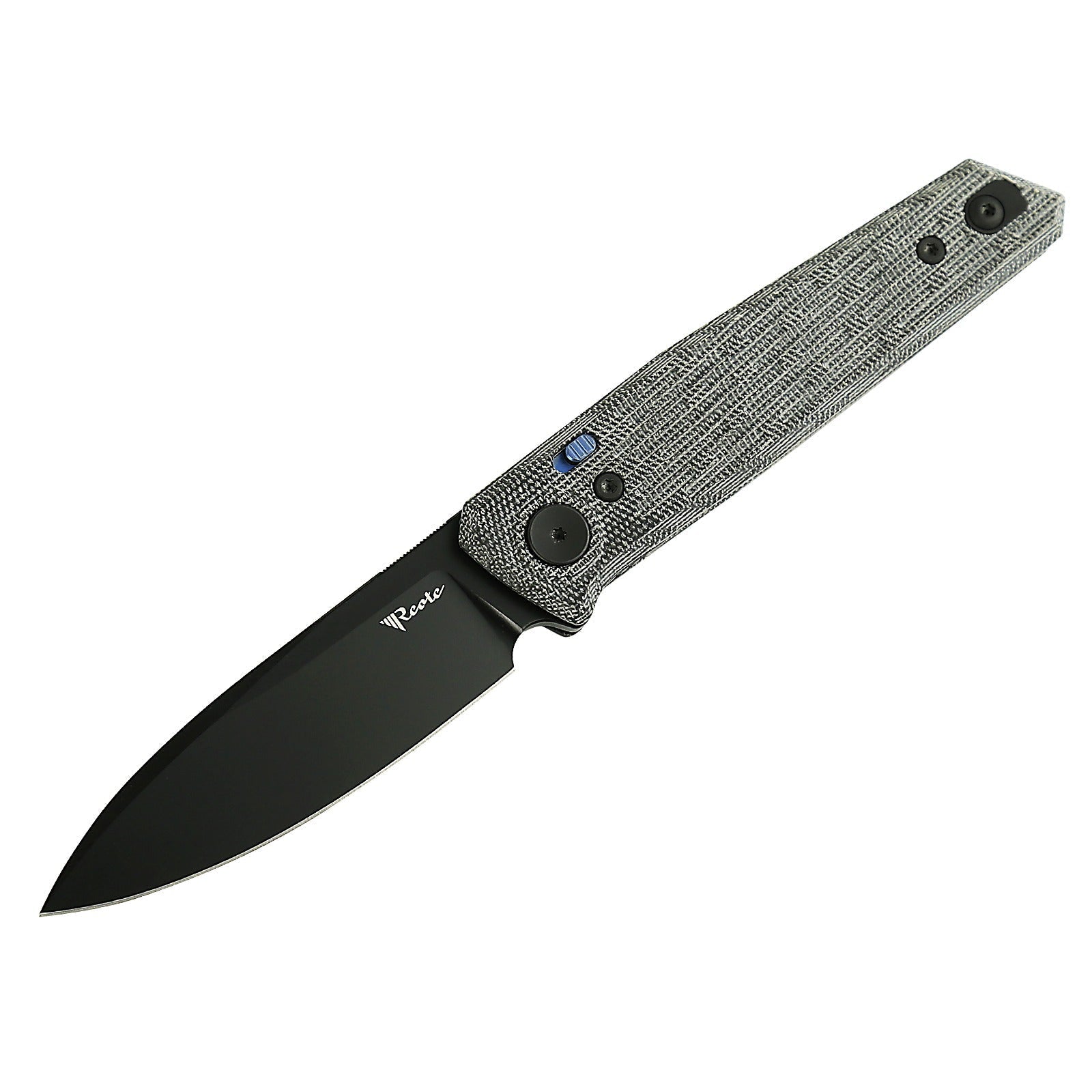Reate PL-6 Black Micarta Black PVD front view – 3.5" black PVD Nitro-V drop point front flipper folding knife