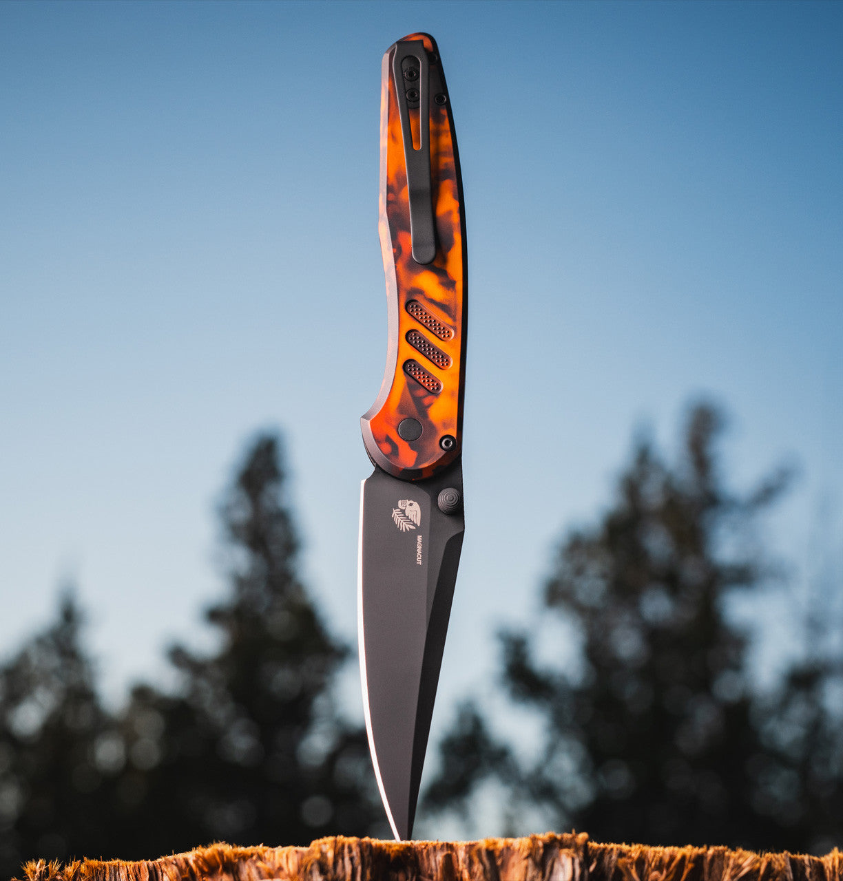 Pro-Tech Avalon Peace Neighbor PN1104-DF blade detail – DLC black CPM MagnaCut drop point