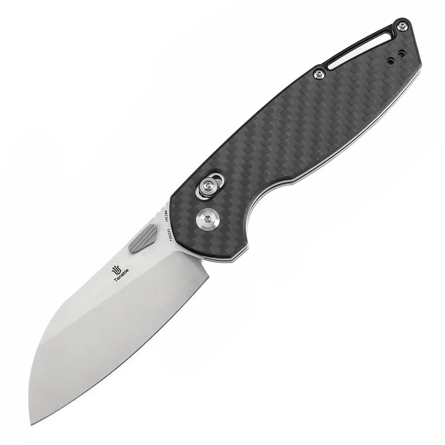 Tenable Model 6 T1022V1 – 3.1" Satin 14C28N Blade, Twill Carbon Fiber Handle with Crossbar Lock