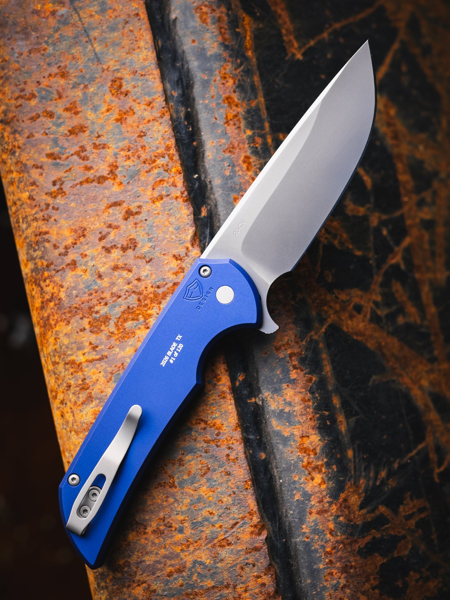 Pro-Tech BST26.Mordax.2 Blade Show Texas Exclusive – Navy Handle 20CV Mordax Knife