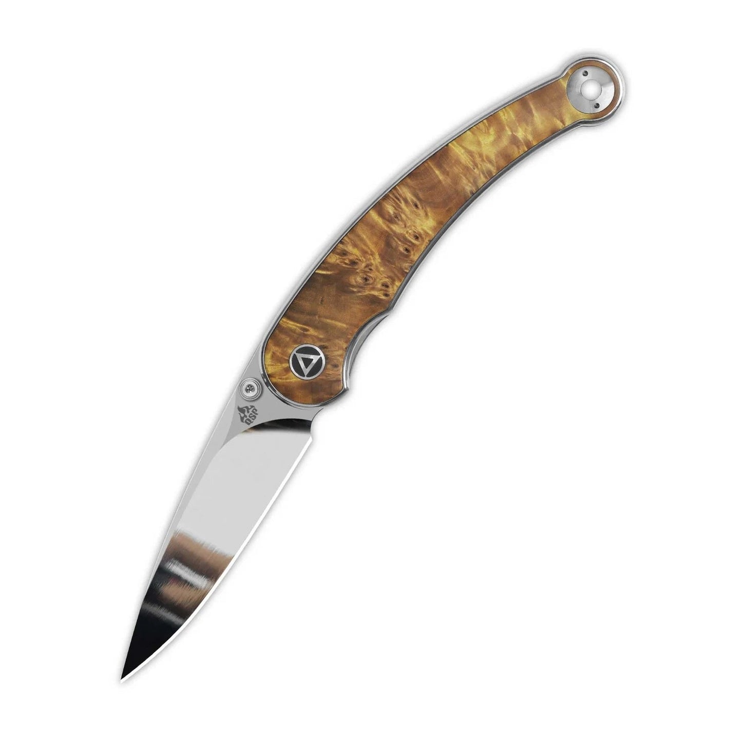 QSP Dolphin QS161-B – 3.15" 14C28N Clip Point Blade, Stabilized Wood Handle, Ceramic Bearings, Liner Lock