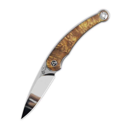 QSP Dolphin QS161-B – 3.15" 14C28N Clip Point Blade, Stabilized Wood Handle, Ceramic Bearings, Liner Lock