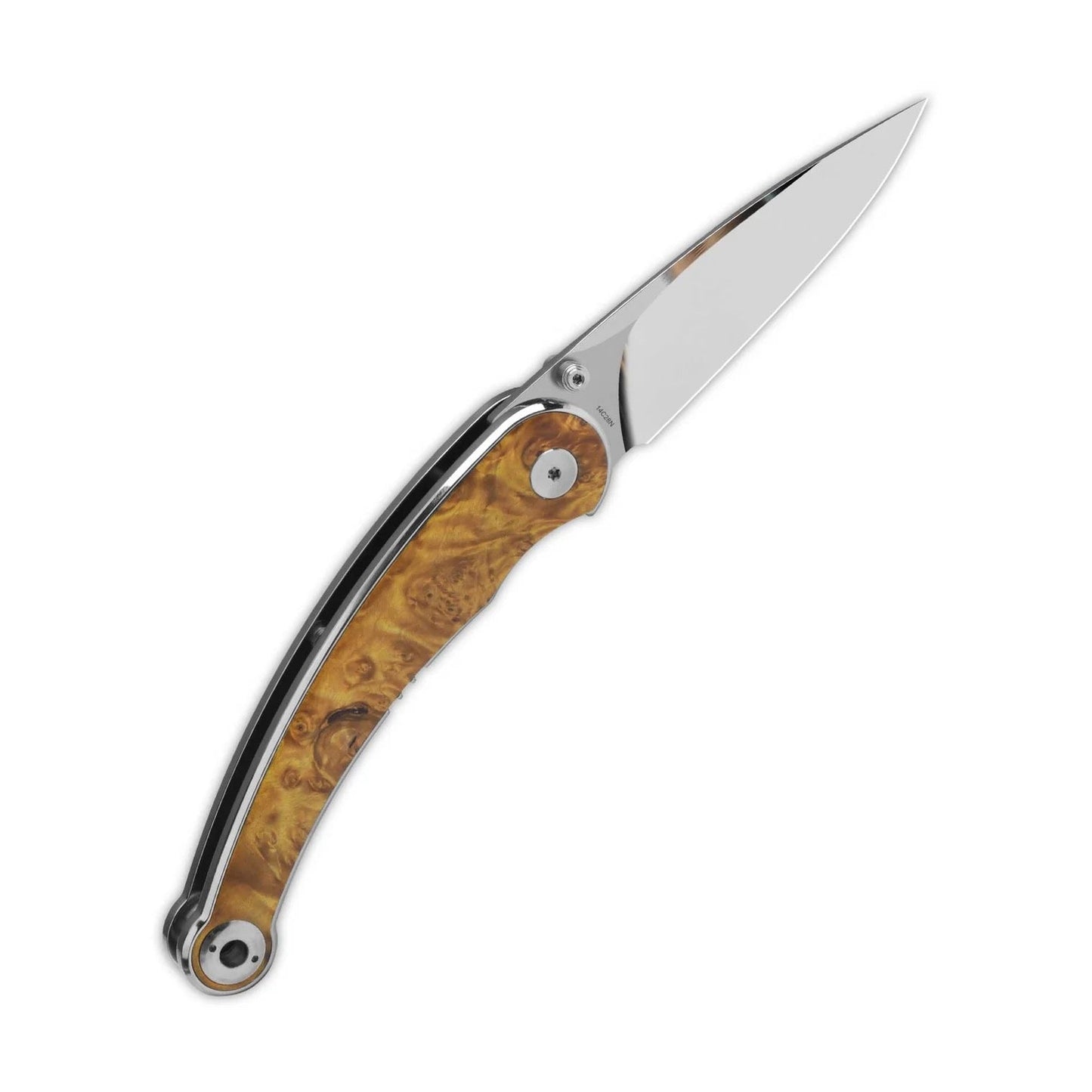 QSP Dolphin QS161-B – 3.15" 14C28N Clip Point Blade, Stabilized Wood Handle, Ceramic Bearings, Liner Lock