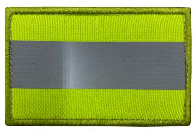 Hi-Vis Reflective Morale Patch R-HSFG front view – 3.15″ x 1.97″ yellow patch with silver reflective stripe
