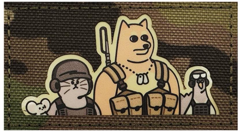 Tactical Shiba Squad Laser Cut Reflective Morale Patch R-YS-LR1 front view – 3.35″ x 1.77″ green camo reflective patch