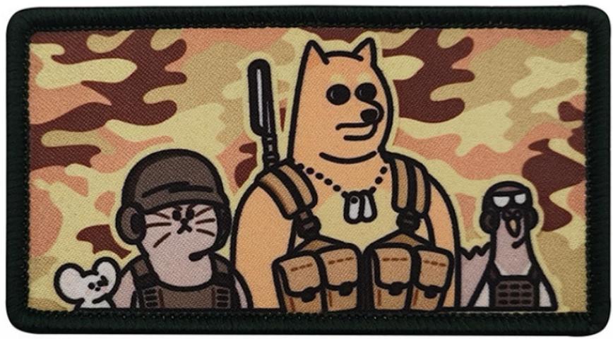 Tactical Shiba Squad Laser Cut Reflective Morale Patch R-YS-LR2 front view – 3.35″ x 1.77″ desert camo reflective patch