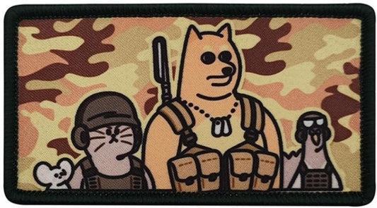 Tactical Shiba Squad Laser Cut Reflective Morale Patch R-YS-LR2 front view – 3.35″ x 1.77″ desert camo reflective patch
