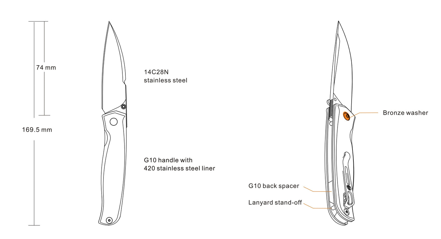 Ruike Knives P661-B Folding Knife 2.91" 14C28N Steel Blade Black G10 Handles