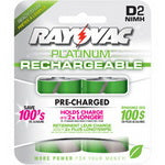 Rayovac D NiMh Platinum Rechargable Batteries- 2 pack