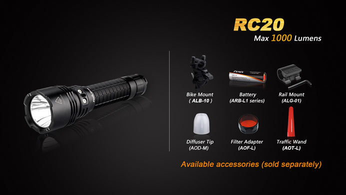 Fenix RC20 1000 Lumens CREE XM-L2 U2 LED USB Rechargeable Flashlight