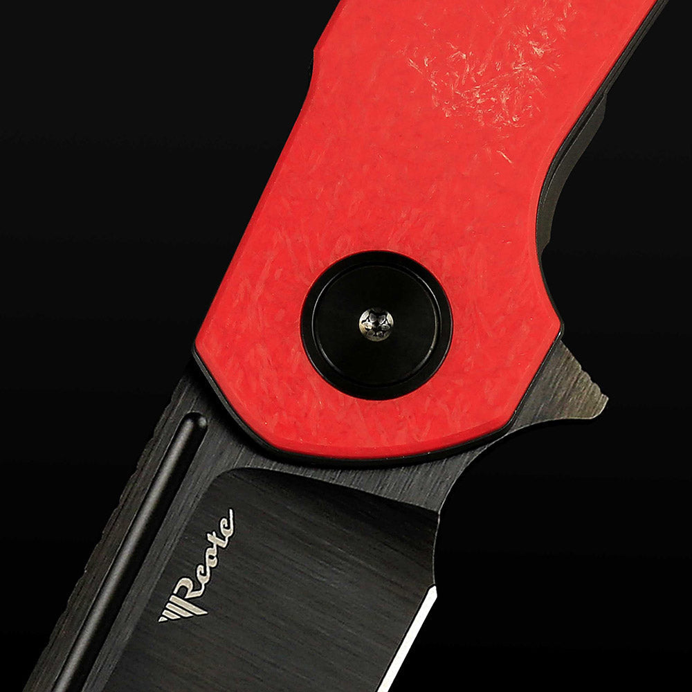 Reate Remedy FatCarbon Glass Red DLC titanium pivot detail
