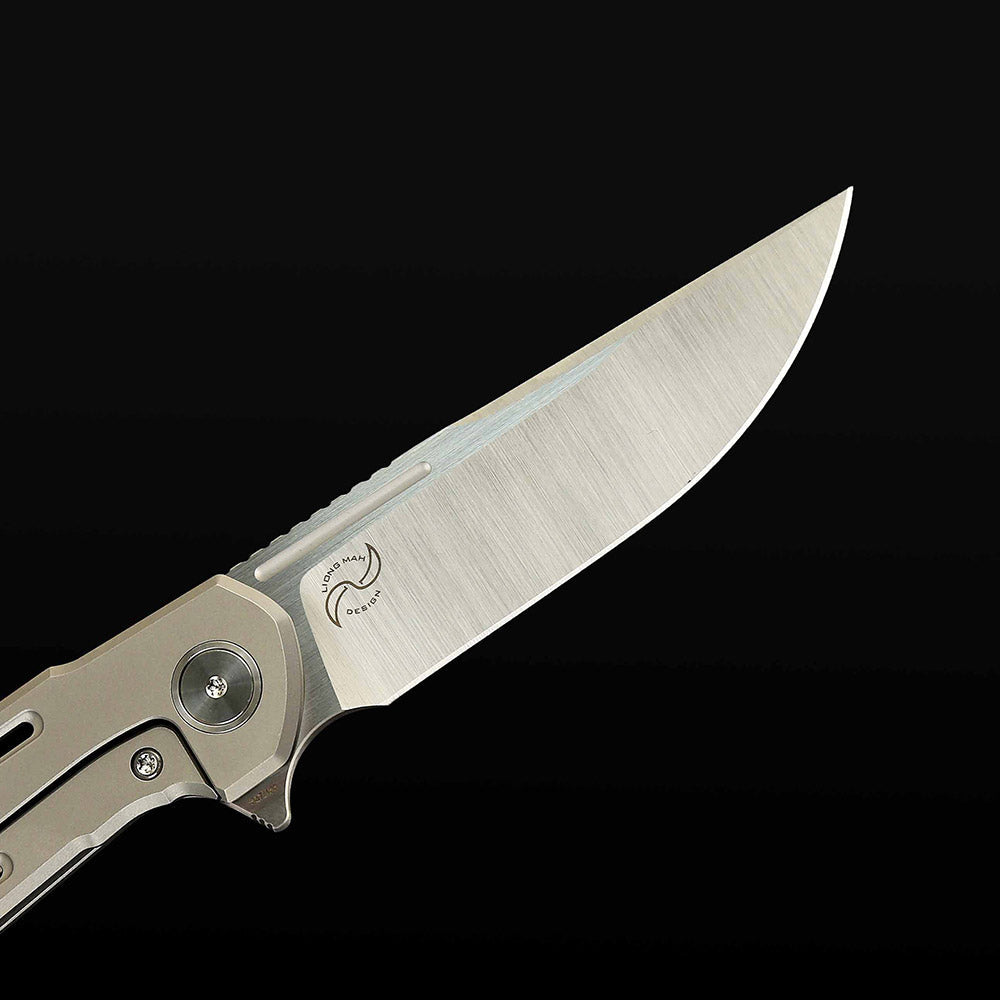 Reate Remedy Ti Bead Blast blade detail – belt satin Elmax drop point