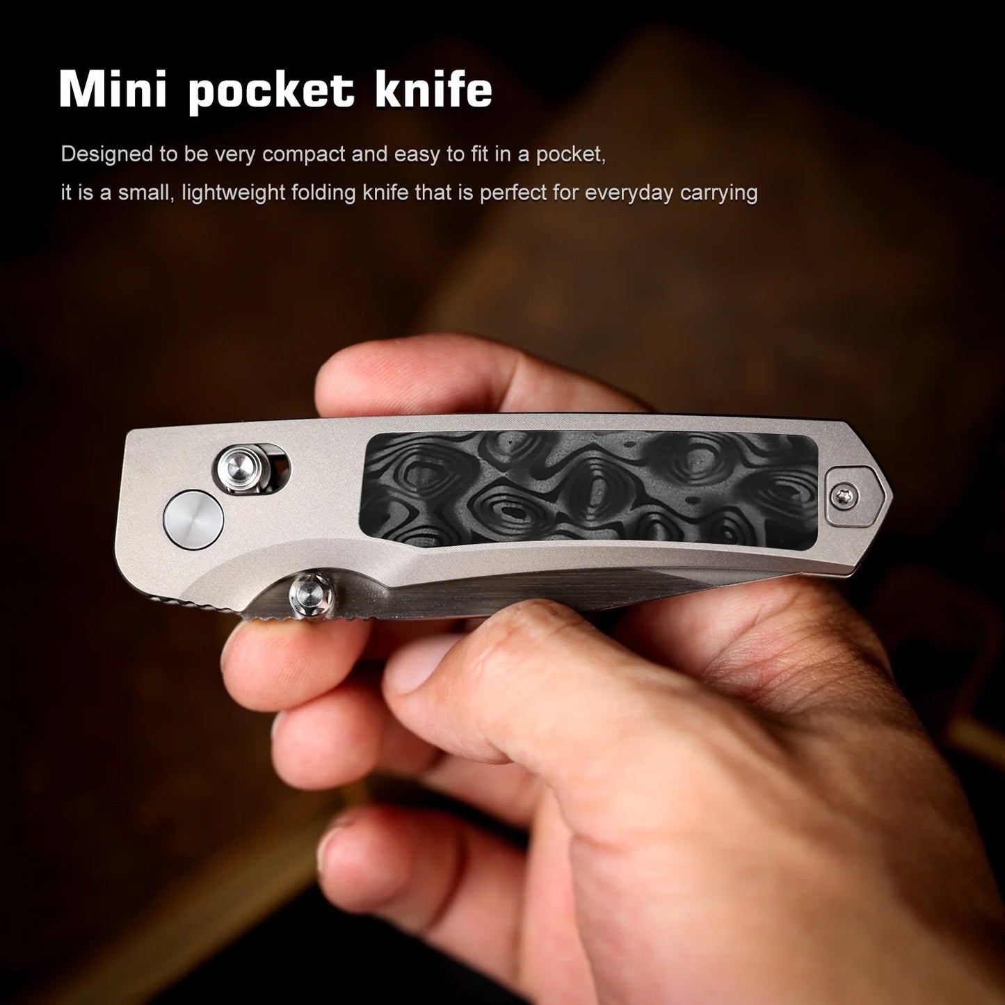 Remette Aurora AURA-D 2.75" M390 Hollow Grind Folding Knife Titanium Raindrop Carbon Fiber Handle Crossbar Lock