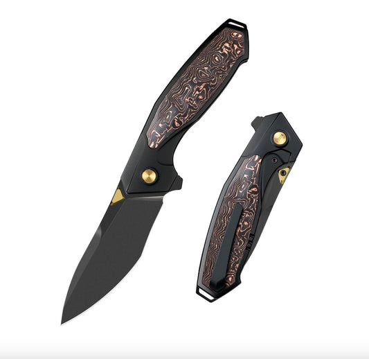 Remette Kingfisher RTKF5 - 3.46" M390 Folding Knife Titanium Copper Carbon Fiber Handle Frame Lock