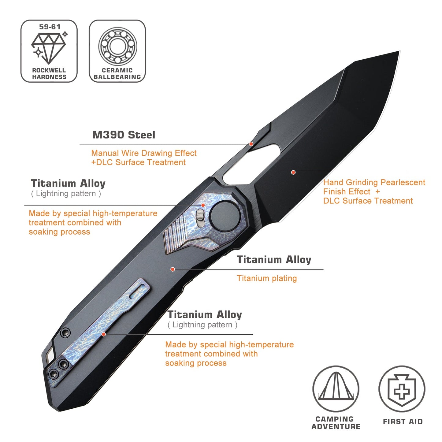 Remette RT-Peregrine Falcon 3.15in Reverse Tanto DLC M390 Blade Black Titanium Handles RTT1-DT