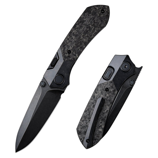 REMETTE RT-Meteor RTPT-ELD â€“ 2.99" M390 Drop Point Button + Liner Lock Knife Titanium & Carbon Fiber