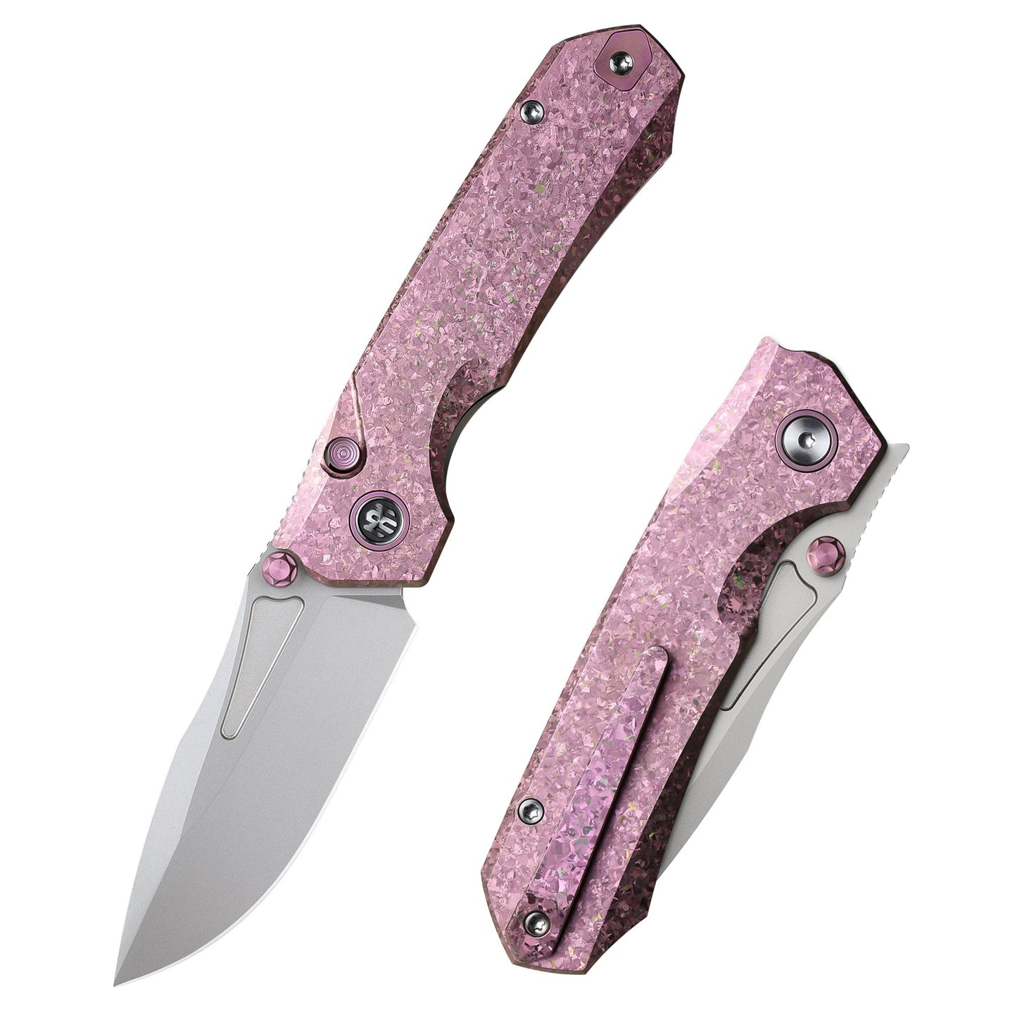 REMETTE Rhino RNTB1 – 3.07" M390 Drop Point Button + Liner Lock Knife Crystallized Titanium