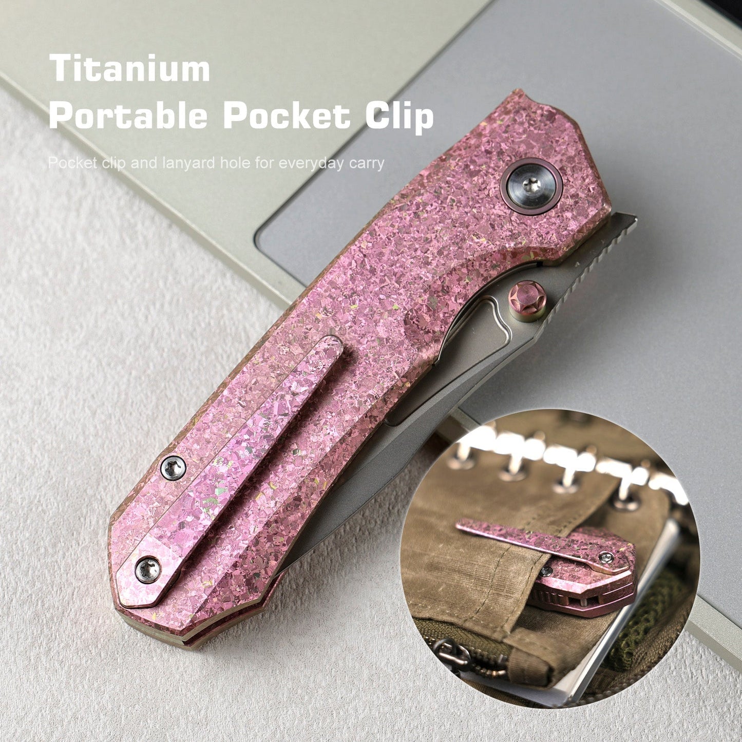 REMETTE Rhino RNTB1 – 3.07" M390 Drop Point Button + Liner Lock Knife Crystallized Titanium
