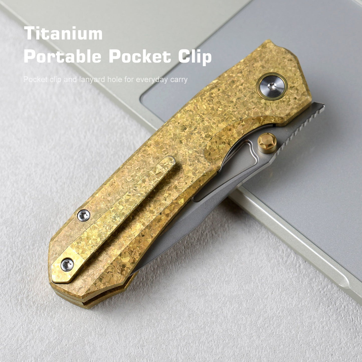 REMETTE Rhino RNTB2 – 3.07" M390 Drop Point Button + Liner Lock Knife Crystallized Titanium
