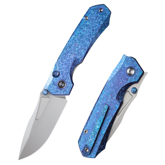 REMETTE Rhino RNTB3 – 3.07" M390 Drop Point Button + Liner Lock Knife Crystallized Titanium