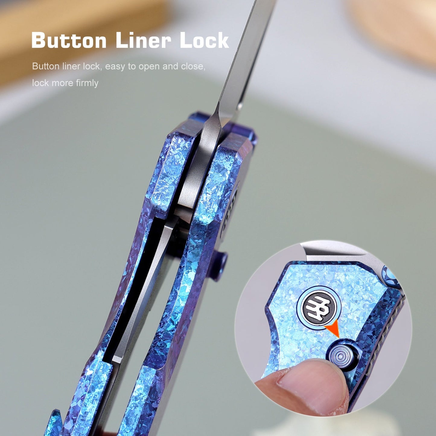 REMETTE Rhino RNTB3 – 3.07" M390 Drop Point Button + Liner Lock Knife Crystallized Titanium