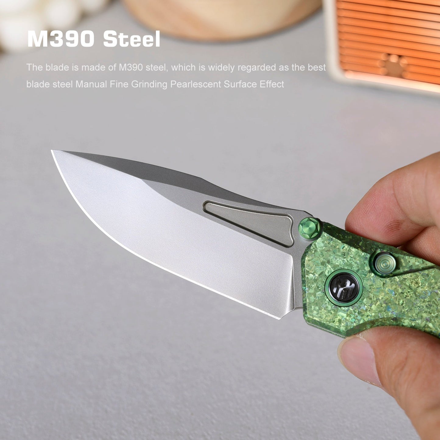 REMETTE Rhino RNTB4 – 3.07" M390 Drop Point Button + Liner Lock Knife Crystallized Titanium