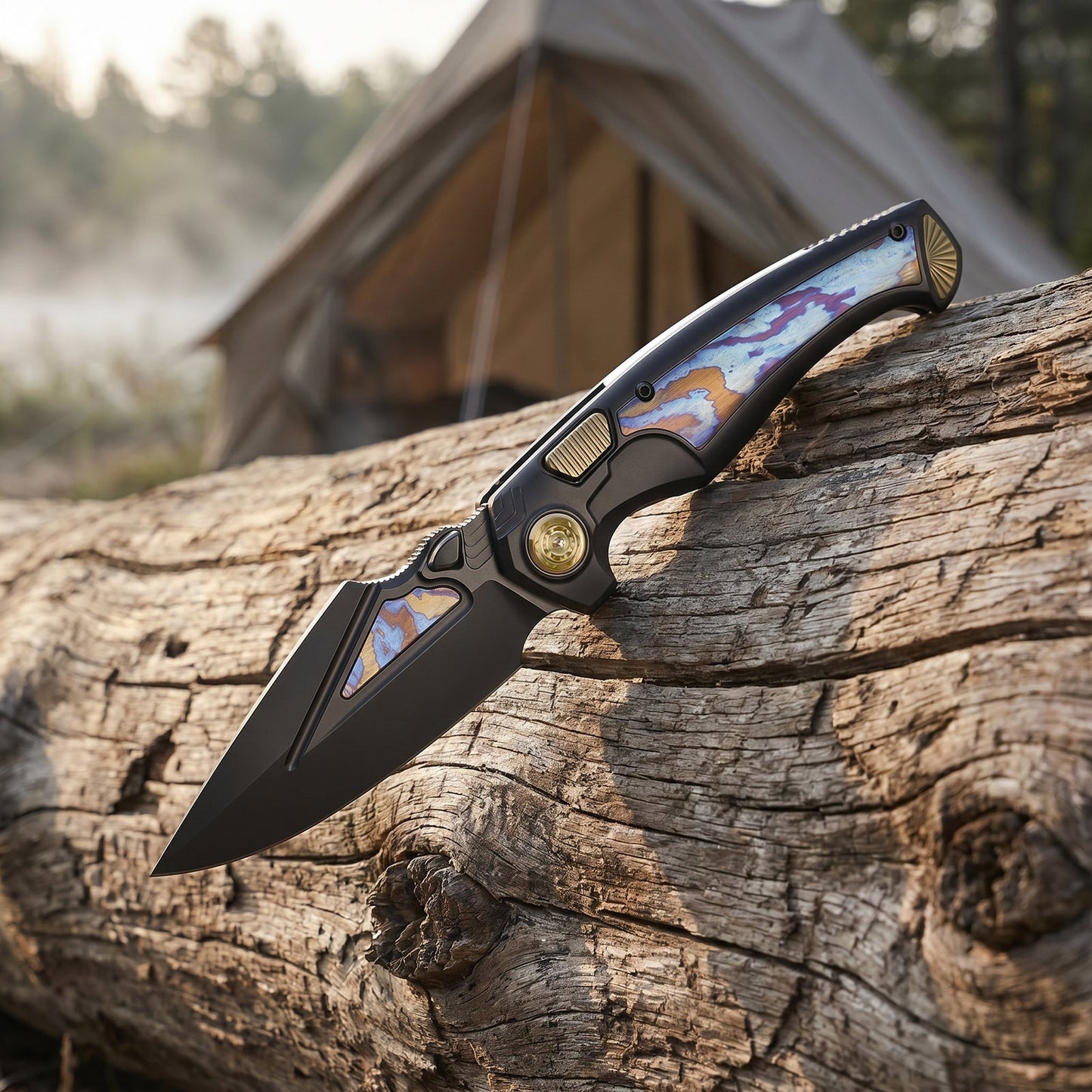 REMETTE RT-Scepter SCPT-B – 3.46" M390 Clip Point Button Frame Lock Knife with Timascus Handle