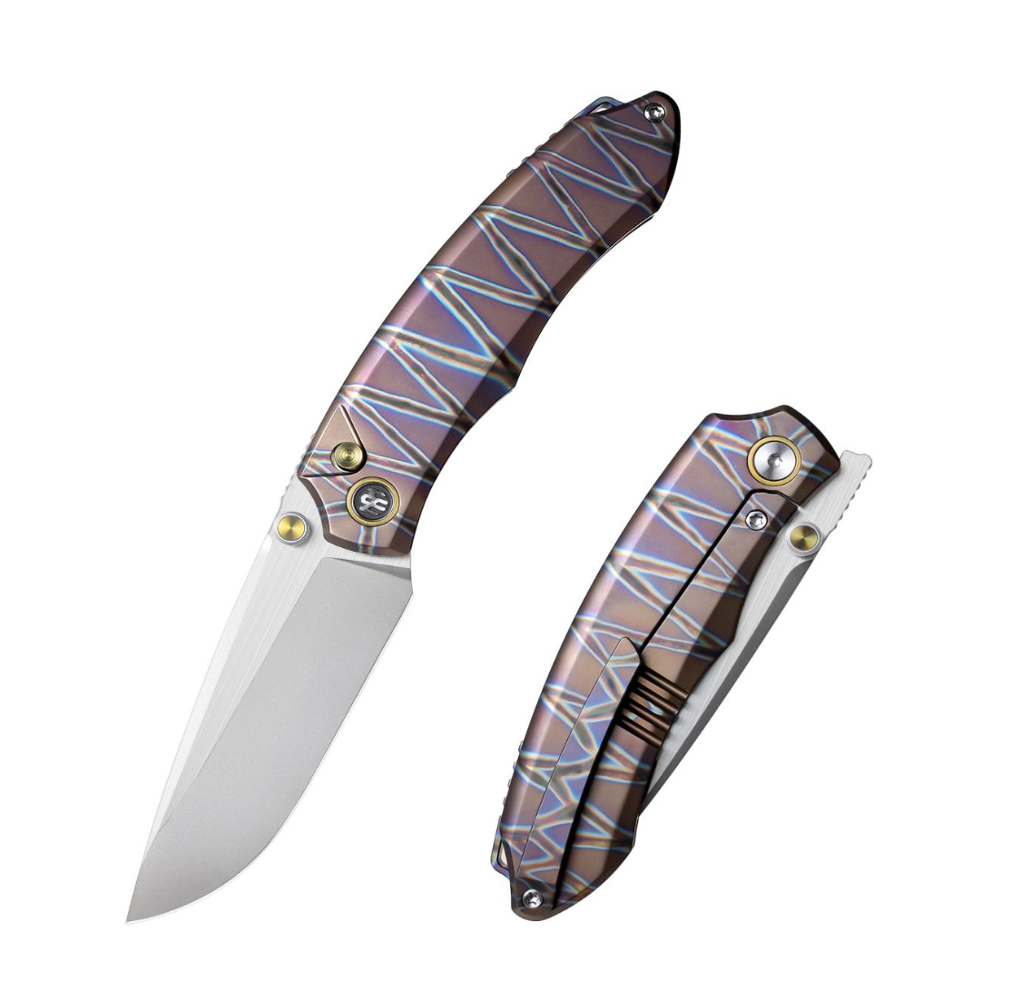 Remette Wild Species Tiger Stripe Ano Titanium Frame folding knife with button lock
