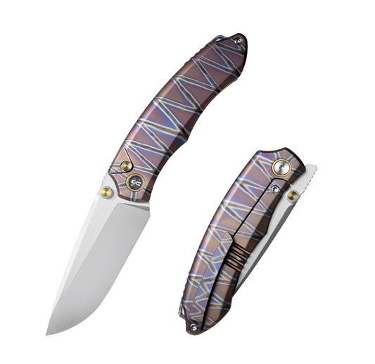 Remette Wild Species Tiger Stripe Ano Titanium Frame folding knife with button lock