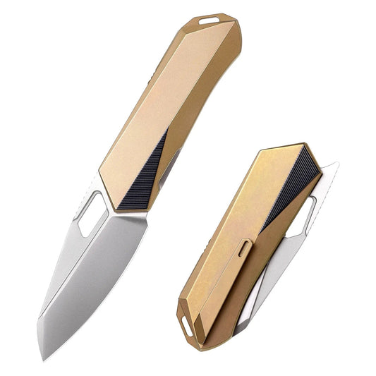 Remette Woodpecker RTWP-G 2.95" M390 Reverse Tanto Folding Knife Gold Titanium Handle Liner Lock