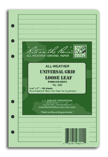 Rite in the Rain Universal Tactical Loose Leaf 4 x 7 Green 982