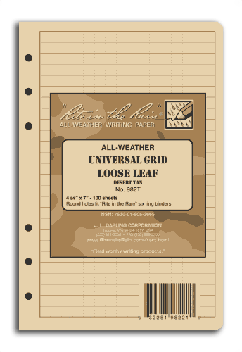 Rite in the Rain Universal Tactical Loose Leaf 4 x 7 Tan 982T