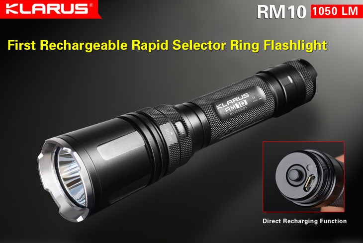 Klarus RM10 1x 18650 / 2x CR123 1050 Lumens CREE XM-L2 LED Flashlight